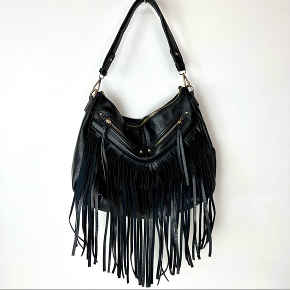 Antik Kraft Handbags - Sale💕ANTIK KRAFT Boho Fringe Vegan Black Leather Shoulder Handbag